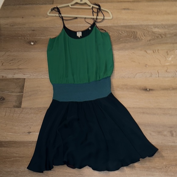 Halston chiffon spaghetti strap green and blue dress - Picture 4 of 8